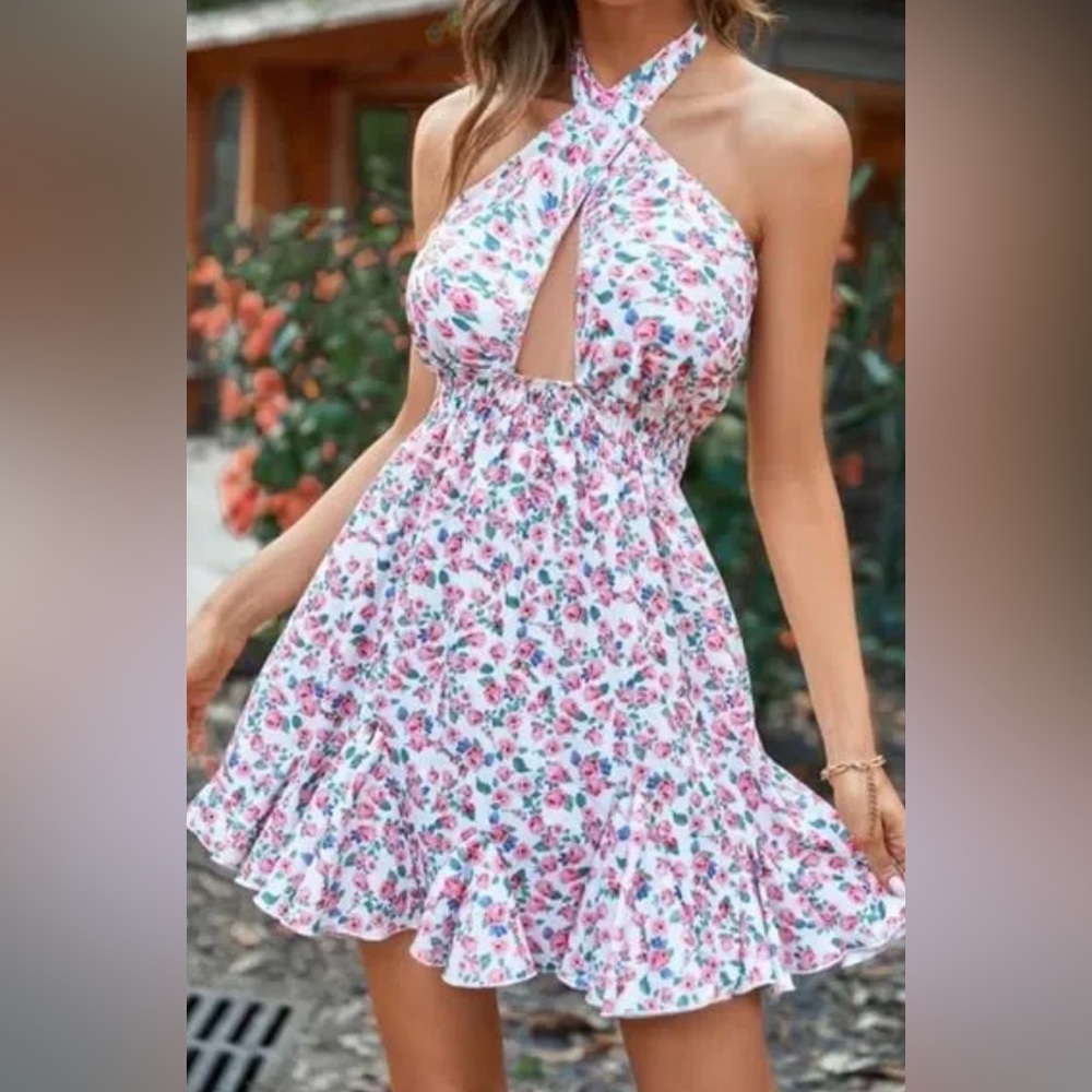 Cupshe Floral Halter Neck Mini Dress